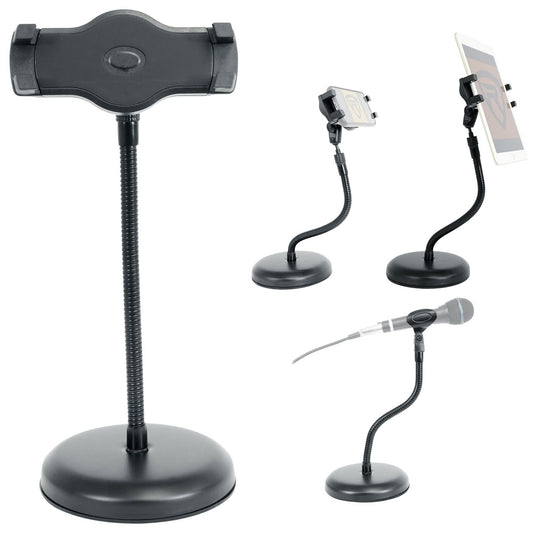 Rockville iSTAND 9 Desktop Gooseneck Stand, Weighted Base, Adjustable Mic Clip, Phone/Tablet Holder, Webcam Adapter, Perfect for Podcasting, Streaming