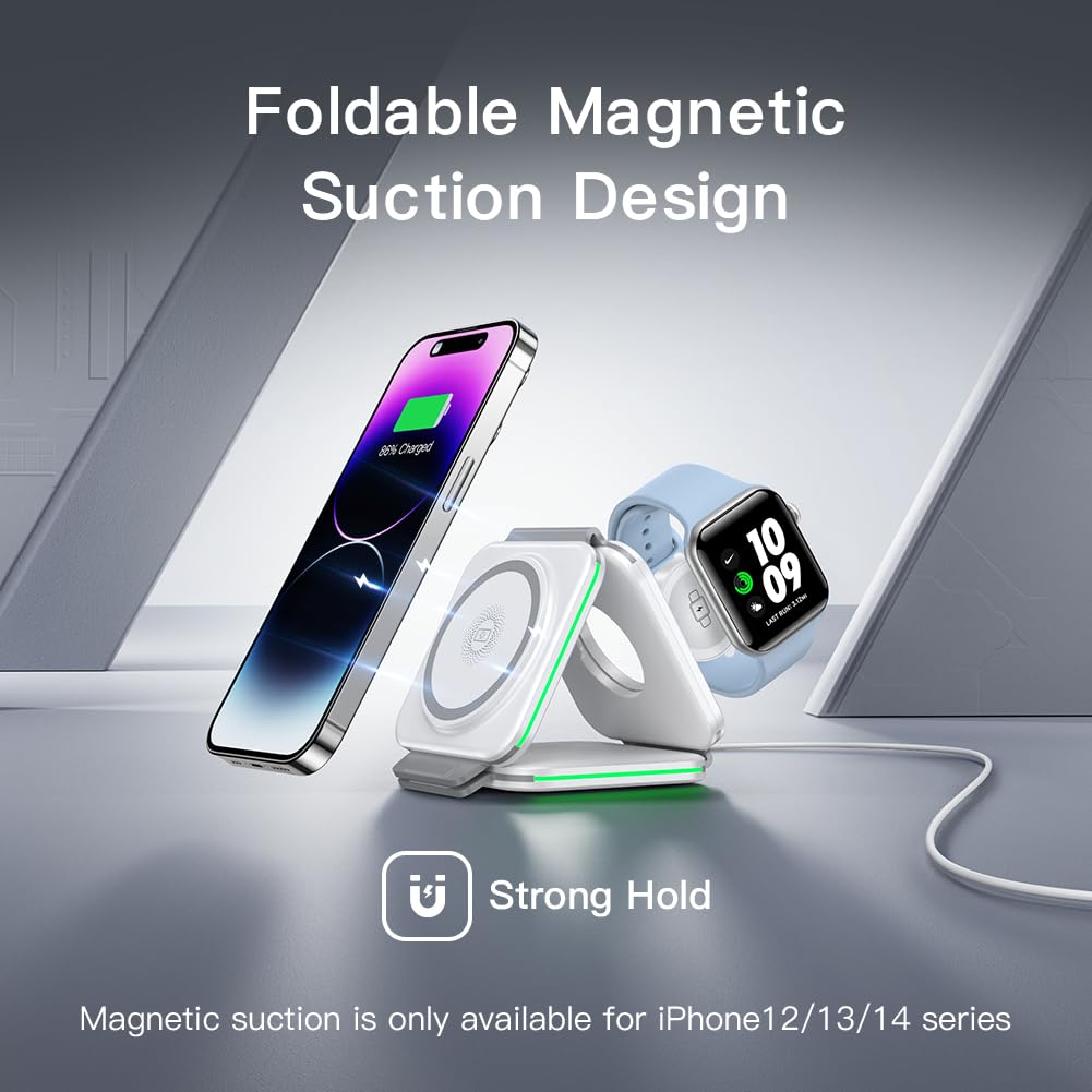 MURPISO 3 in 1 Charging Station for Apple,Wireless Charger Pad for iPhone 17/16e/16/15/14/13/12/Pro/Max/Mini,Magnetic Foldable Charger for AirPods