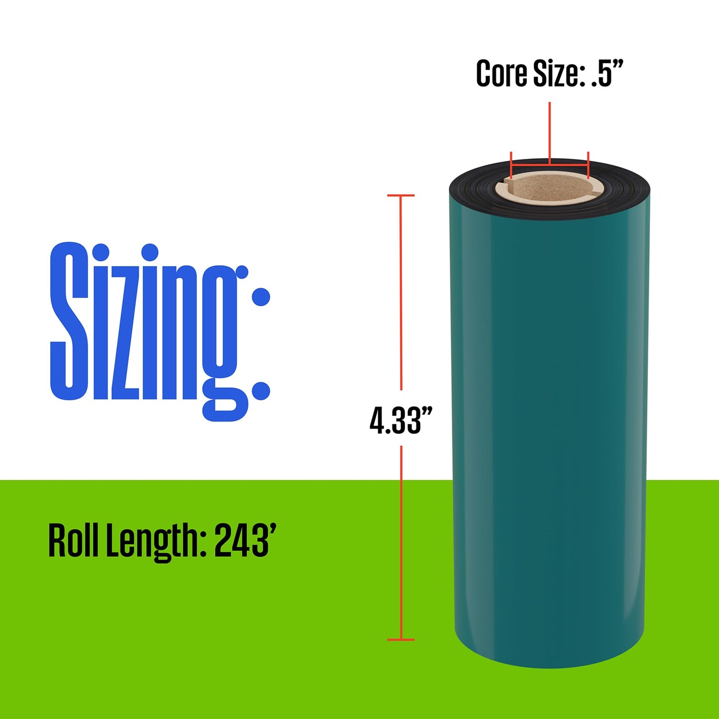Westinghouse Thermal Transfer Ribbon, 4.33" x 243', 0.5" Core, Compatible with Zebra GC420t, GK420t, GX420t, Premium Wax Resin Enhanced Ink Side Out