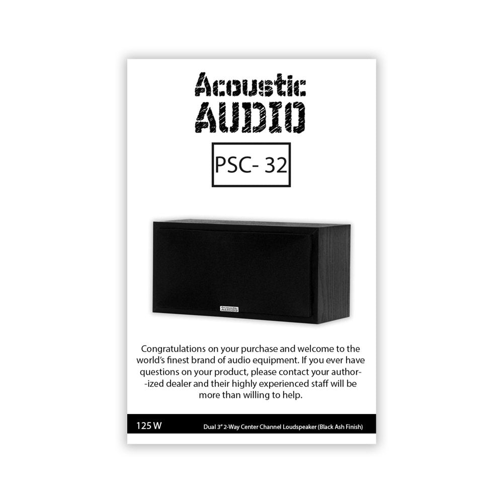 Acoustic Audio PSC-32 Center Channel Speaker 125 Watt 2-Way Home Theater Audio, Black