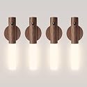 WhilsTec Motion Sensor Night Lights - 4 Pack Rechargeable Magnetic LED Sconces for Bedroom, Hallway & Picture Lighting + 4-in-1 Charging Cable (Walnut