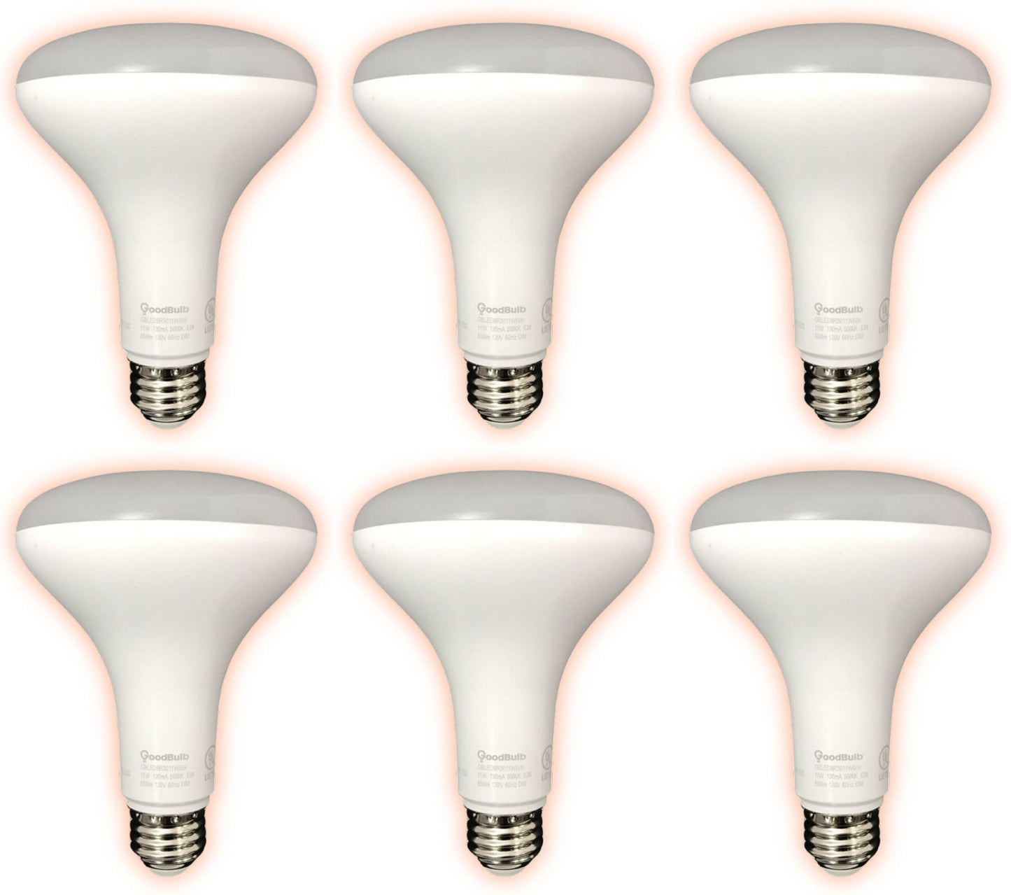 GoodBulb BR30 LED Light Bulb, 11-Watt (65W Equivalent) Dimmable, Energy Efficient LED Reflector, 3000K Warm White, 850-Lumens, E26 Base (Pack of 6)