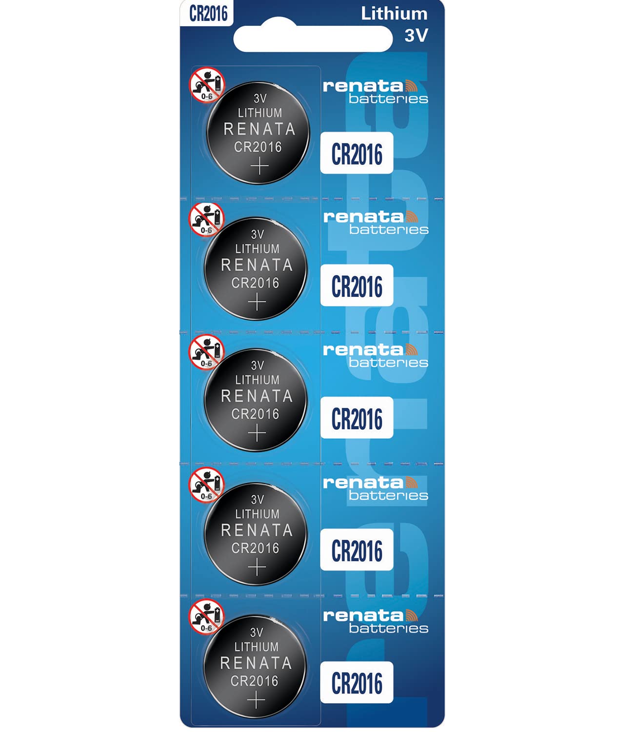 Renata CR2016 Batteries - 3V Lithium Coin Cell 2016 Battery (5 Count)