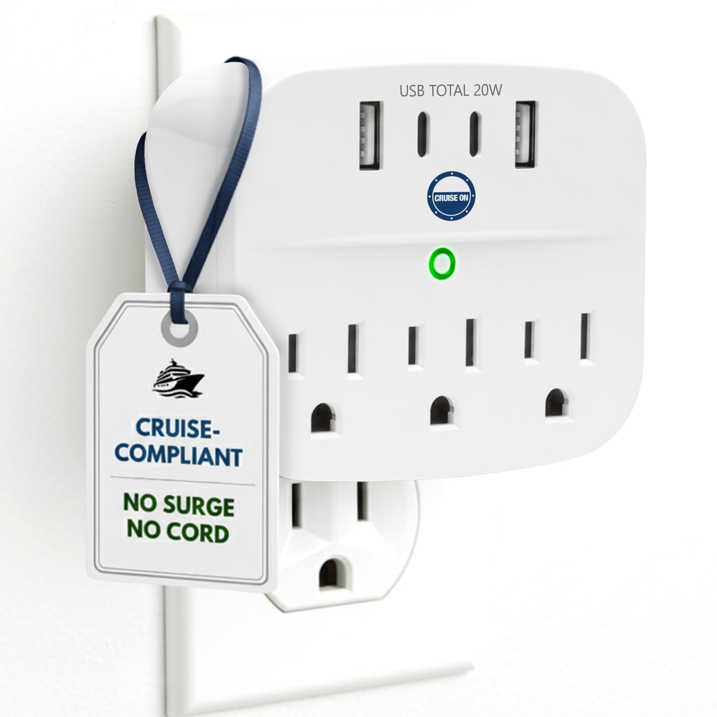 Cruise Approved Non Surge Power Strip [2 USBC, 2 USB, 3 AC] - Cruise Essentials for Carnival, Celebrity, Princess, Norwegian, MSC & Major Cruise Lines