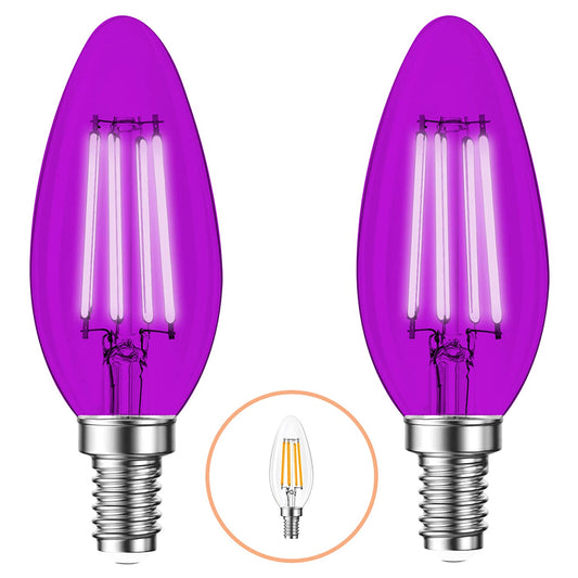 2 Pack E12 Filament LED Purple Light Bulbs - E12 Candelabra Bulb 4W 40 Watt Equivalent - Vintage Lighting Purple LED Bulb Party Decoration, Porch