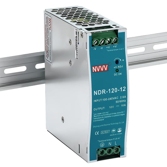 12Vdc 10Amp DIN-Rail Power Supply NDR 120W, Input:100-240VAC,Output:12VDC,Power Supply Switch Switching Converter DC