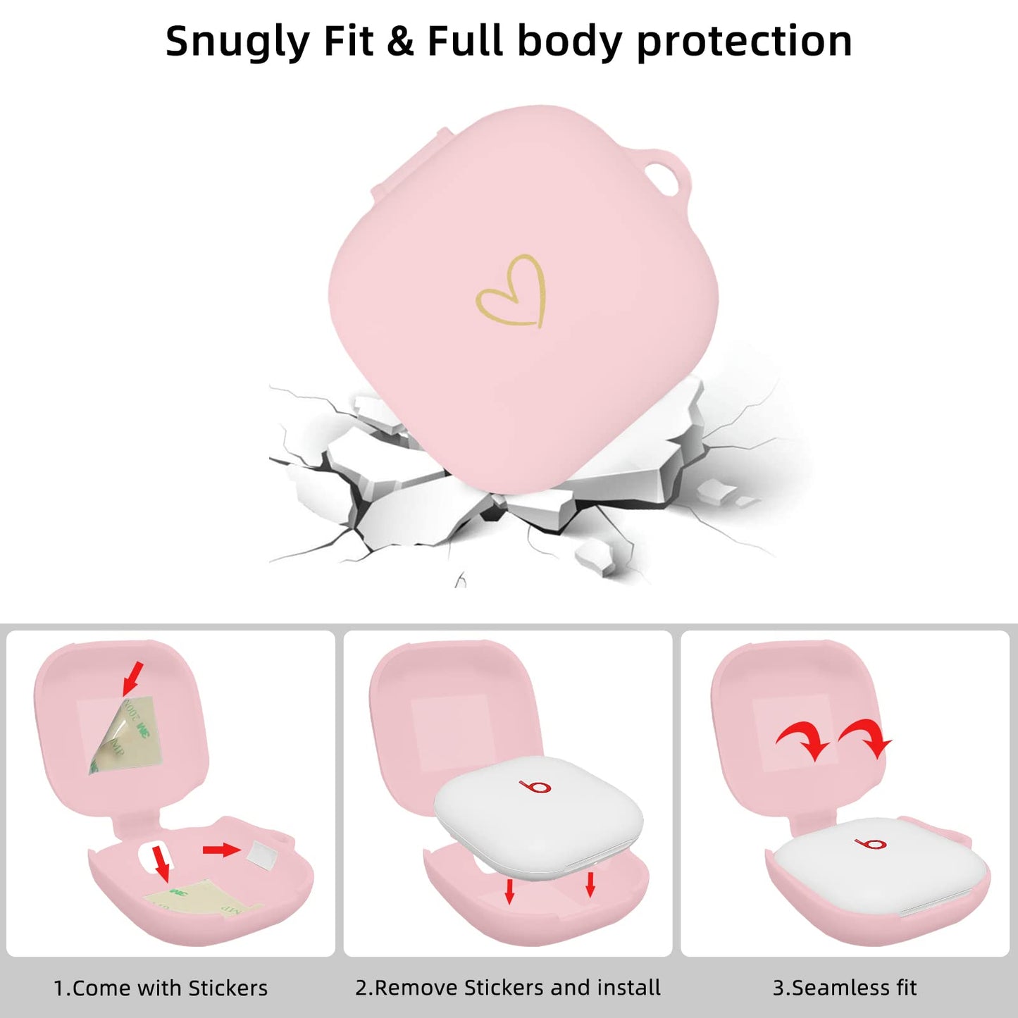 AIIEKZ Compatible with Beats Fit Pro 2021, Soft Silicone Case with Gold Heart Pattern for Beats Fit Pro Case with Cute Butterfly Keychain for Girls