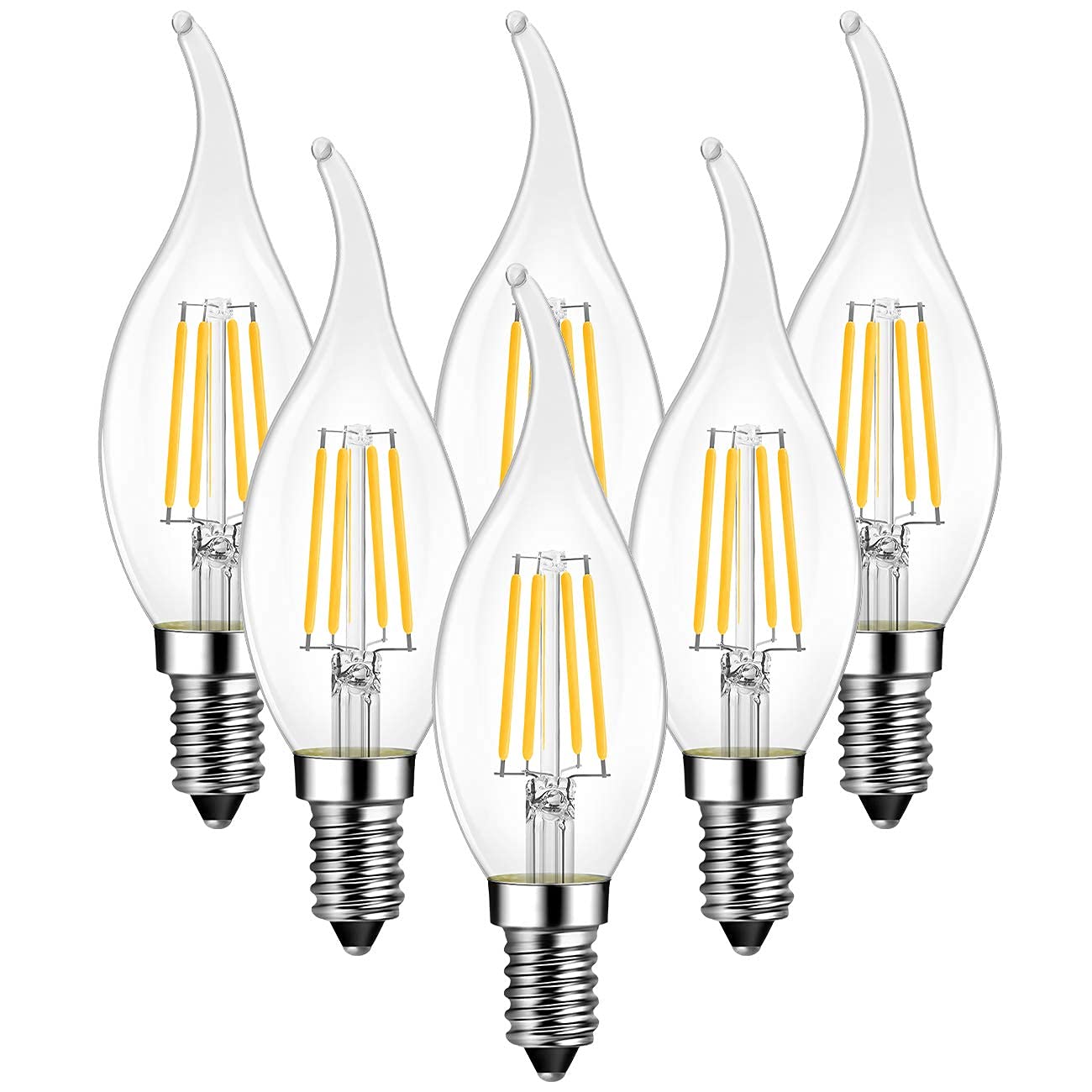 ANWIO Flame Tip LED Filament Bulb Candelabra E12 Base, Dimmable 4.5W (60W Equivalent) B11 Chandelier Candle Light Bulb, 2700K Warm White 6-Pack