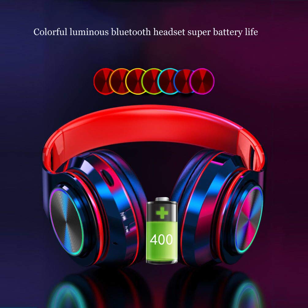 Bluetooth Over Ear Headphones, LED Lights Headphones with Built-in Mic, Light Weight, Bluetooth 5.0, Wireless Foldable HiFi Stereo Headphones…