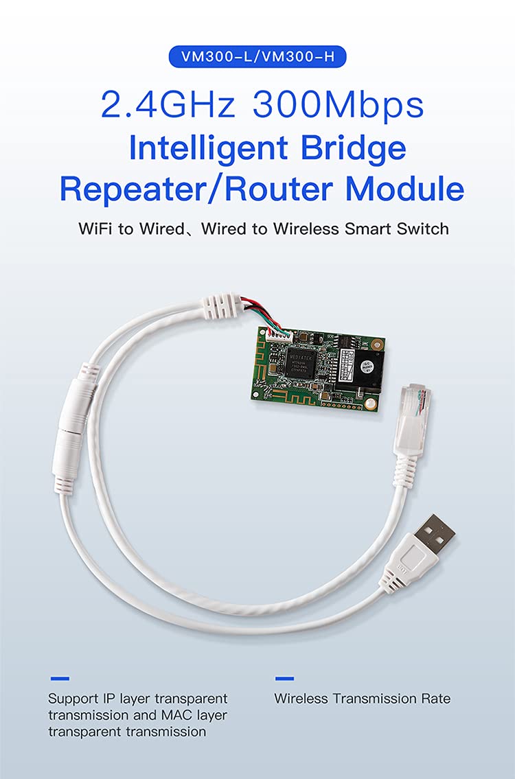 VONETS WiFi Module/Wireless Ethernet Bridge/Repeater/Mini Router/2.4GHz Hotspot Signal Booster/Extender/Amplifier AP 2 RJ45 Ports, USB/DC Powered