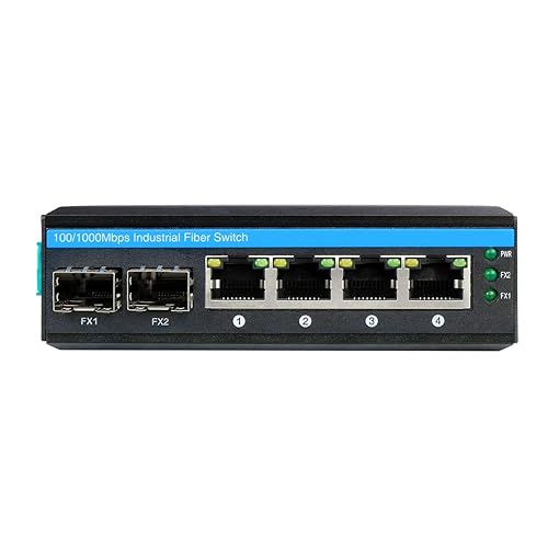 OLYCOM 6-Port Hardened Industrial Gigabit PoE+ DIN-Rail Fiber Network Switch 4 x Gigabit PoE+ Ports 2 x 1.25G SFP Fiber Ports 120W for Outdoor Use