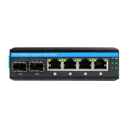 OLYCOM 6-Port Hardened Industrial Gigabit PoE+ DIN-Rail Fiber Network Switch 4 x Gigabit PoE+ Ports 2 x 1.25G SFP Fiber Ports 120W for Outdoor Use