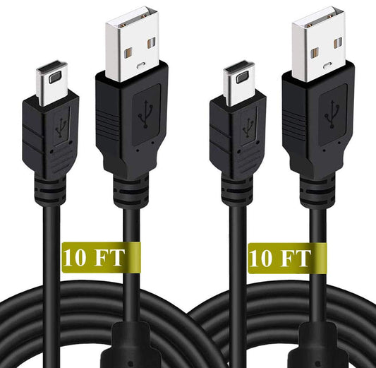 Drimoor 2 Pack 10ft PS3 Controller Charger Cable - Fast Mini USB Data Charging Cord for PS Move PlayStation 3 Wireless Controller, TI84 Plus CE