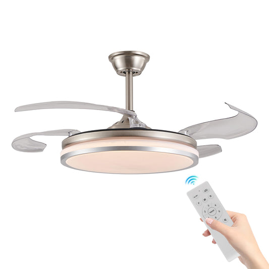 Ouimico 42 Inch Retractable Ceiling Fan with Light and Remote, Modern Invisible Ceiling Fan, 6-Speed Reversible DC Motor, Dimmable 3 Color LED, Quiet