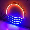 Sunset&Sea Blue LED Neon Signs Sunrise Neon Lights For Bedroom Decoration Cool Wall Decor For Living Room Boy's Room USB Powered(12 * 12")
