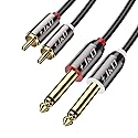 J&D 1/4 to RCA Cable, Gold Plated Copper Shell Heavy Duty 2X6.35mm TS to Dual RCA Stereo Audio Interconnect Cord for AV Receivers, Speakers, Home