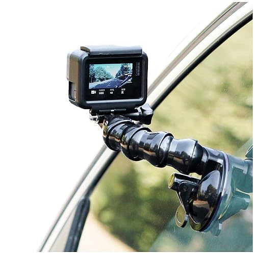 SUREWO Flexible Gooseneck Suction Cup Car Mount Holder for GoPro 13, Flexible Extension Car Windshield Mount with Phone Mount for GoPro Hero 12 11 10