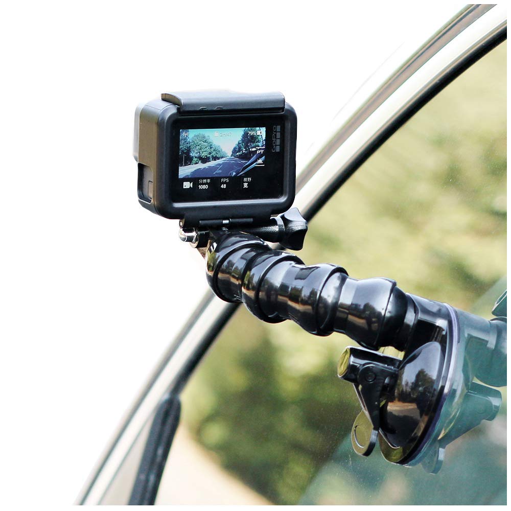 SUREWO Flexible Gooseneck Suction Cup Car Mount Holder for GoPro 13, Flexible Extension Car Windshield Mount with Phone Mount for GoPro Hero 12 11 10