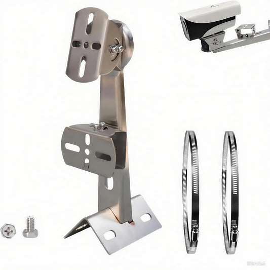10" Heavy-Duty Stainless Steel Security Camera Mount Bracket - Universal Corner/Pole/Wall/Column Mount with Double Loops (2 x 4 Diameter) - Fits CCTV