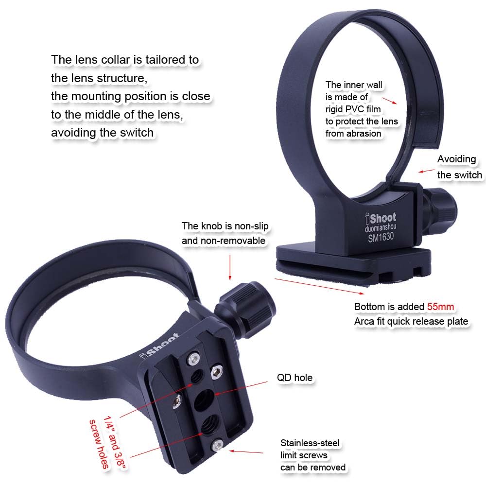 iShoot Lens Collar Tripod Mount Ring Compatible with Sigma 16-300mm F3.5-6.7 DC OS (E/X/L/RF Mount), Lens Support Holder Bracket Bottom is Arca-Swiss