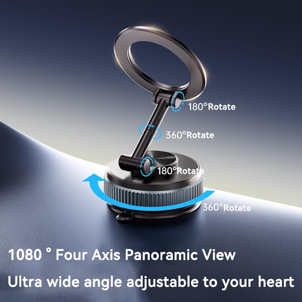 [Newly Upgraded] Metal Magnetic Car Phone Holder | Dual Insurance of Vacuum + Adhesive | 360° Rotation Without Dead Angle | Magnetic Ring Included(for