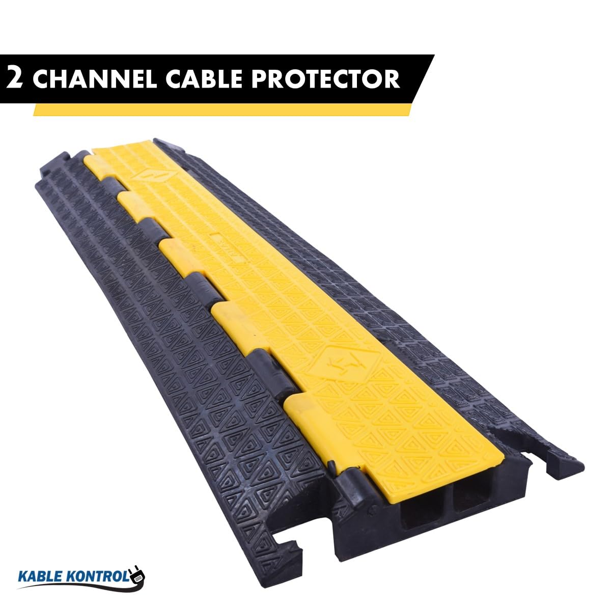 Kable Kontrol Atlas Cable Protector Wire Ramp - 2 Channel - 1 Pc - 39" Long Black & Yellow - 20,000 Lbs Load Capacity - Rubber Speed Bump Wire