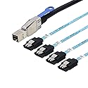 Heretom SFF-8644 to 4 Sata 7 Pin Cable, External Mini SAS HD SFF-8644 to 4 Port SATA Cable, Hard Disk Data Server Raid Cable 1 Meter 3.2 FT