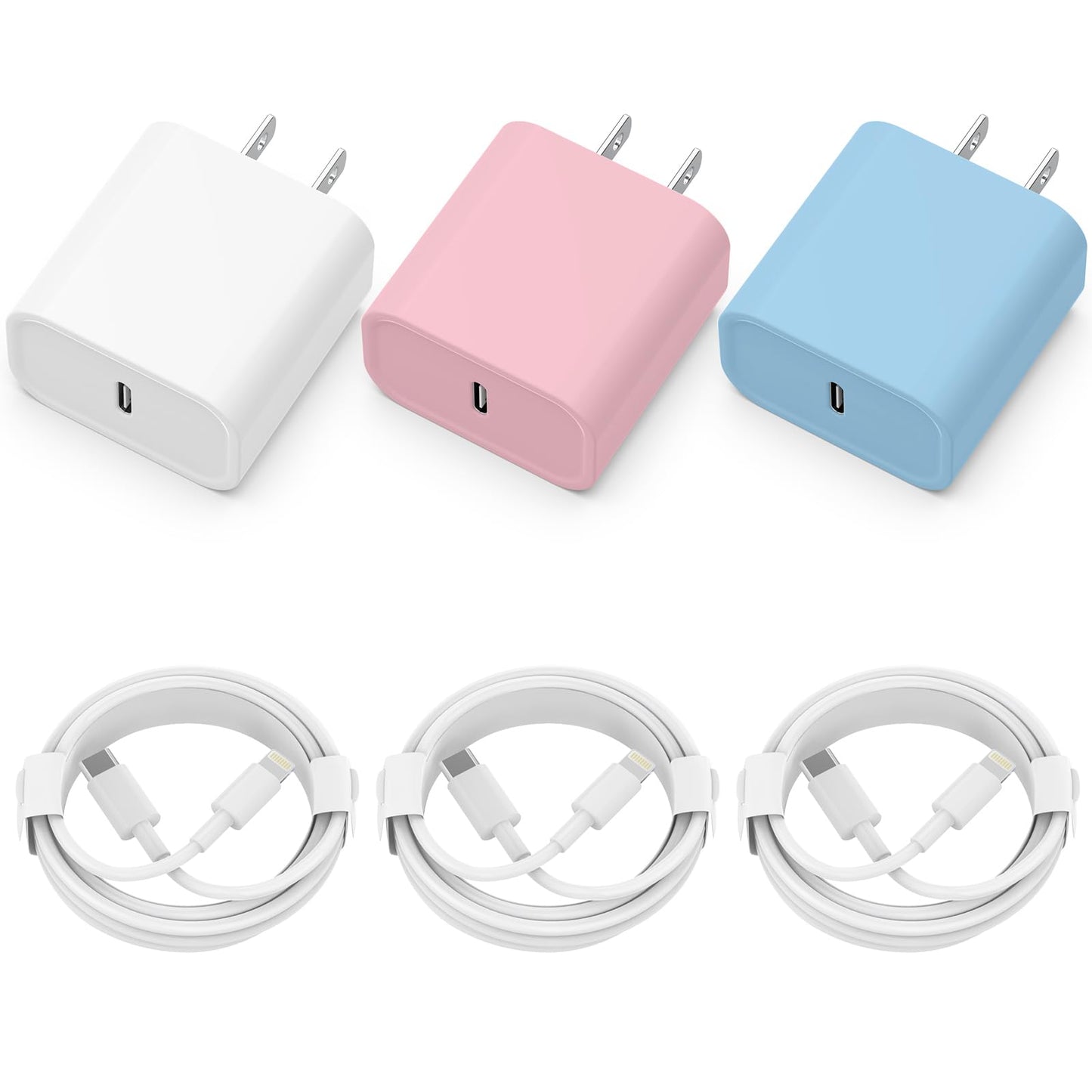 iPhone Charger Fast Charging, 3 Pack 20W USB C Wall Charger Block with 2 Pack MFi Certified 6FT Type C to Lightning Cables for iPhone 14 13 12 11 Pro