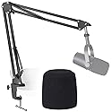 SUNMON MV7 Boom Arm Mic Stand with Pop Filter, Adjustable Suspension Boom Scissor Arm Stand with Pop Filter Compatible with MV7, MV7X adn SM7B