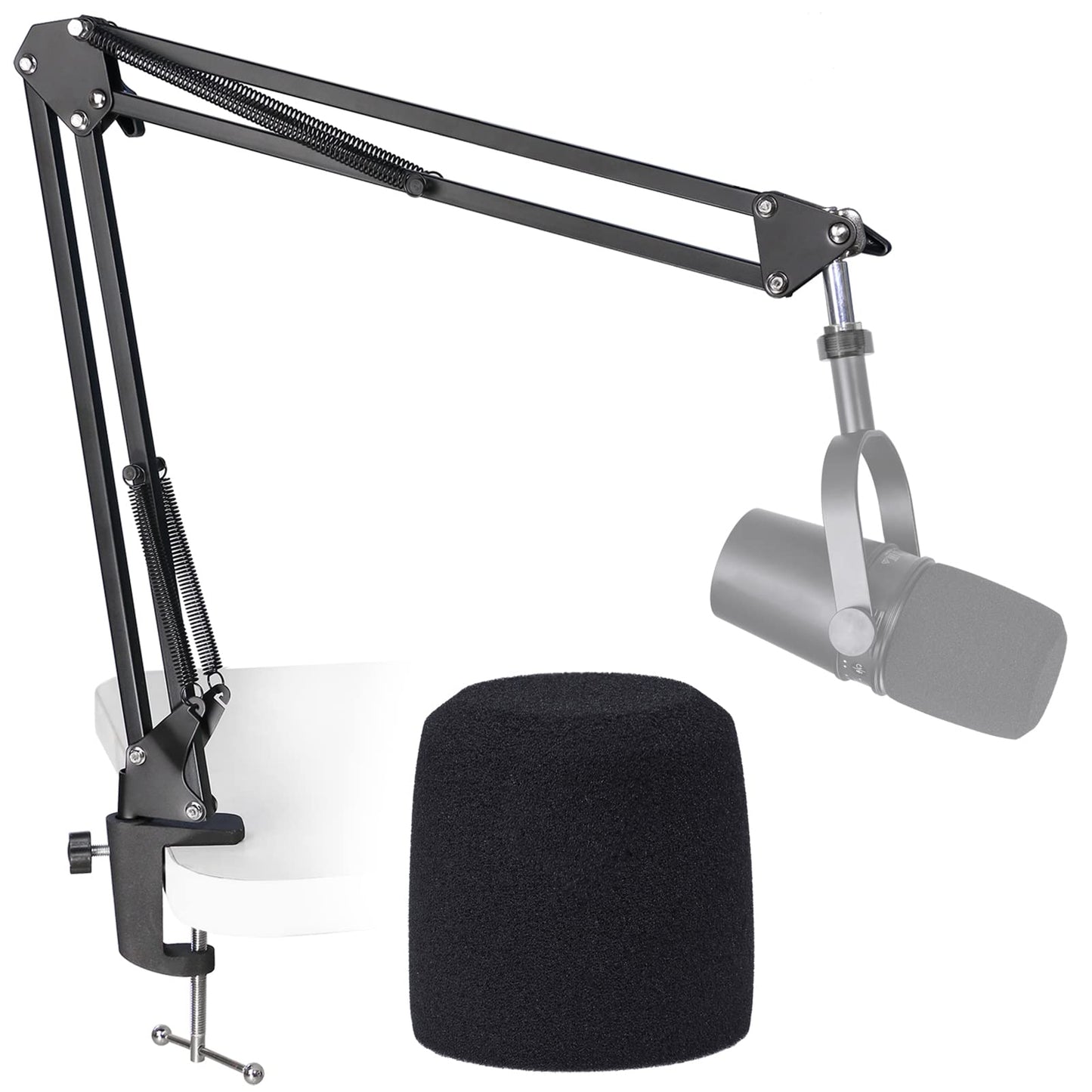 SUNMON MV7 Boom Arm Mic Stand with Pop Filter, Adjustable Suspension Boom Scissor Arm Stand with Pop Filter Compatible with MV7, MV7X adn SM7B