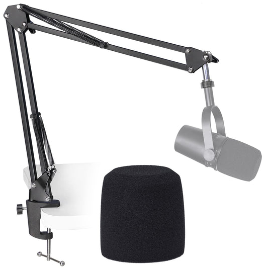 SUNMON MV7 Boom Arm Mic Stand with Pop Filter, Adjustable Suspension Boom Scissor Arm Stand with Pop Filter Compatible with MV7, MV7X adn SM7B