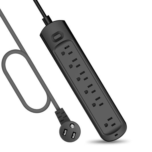 Power Strip Surge Protector Socket, 6 Outlets for Multiple Devices, 10Ft Flat Plug Heavy Duty Extension Cord, Power Delivery Charging Power Strip