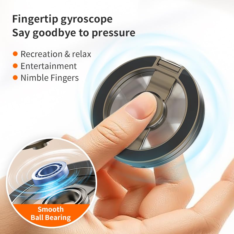 Fidget Spinner Magnetic Phone Holder, Phone Grip Stand for iPhone Samsung & Magnetic Cases, Dual Sided Magnet Rings for Gym Home Travel, MagSafe