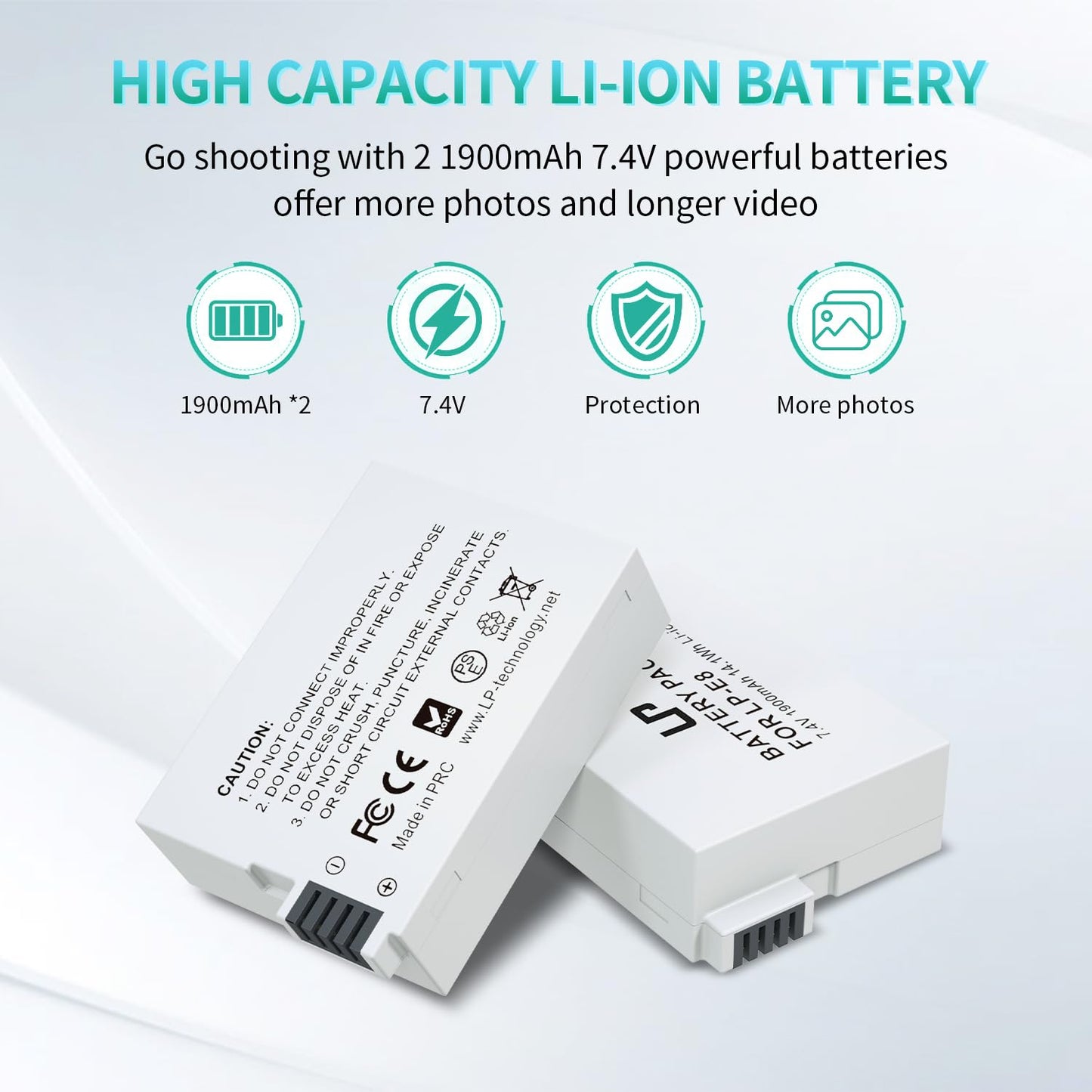 LP LP-E8 Battery Charger Pack, 2-Pack Battery & Dual Slot Charger, Compatible with Canon EOS Rebel T2i, T3i, T4i, T5i, 550D, 600D, 650D, 700D, Kiss