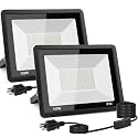 2-Pack 100W LED Flood Light Outdoor, 10000LM Bright Plug-in Flood Lights with Switch, IP66 Waterproof Exterior Security Lights, LED Work Light
