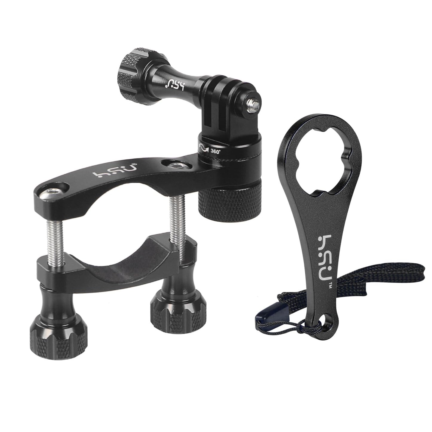 HSU Bike Handlebar Mount for GoPro, 360° Rotation Seat Post, 0.6-1.3inch Go Pro Motorcycle Mount Compatible with Hero 13/12/11/10/9/8/7/6, DJI Osmo
