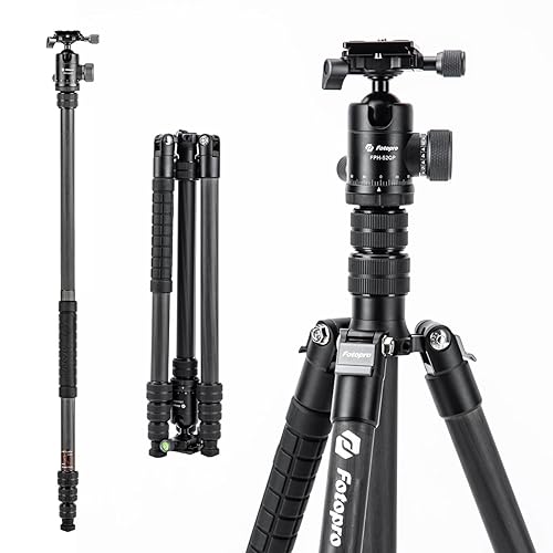 Fotopro 73" Carbon Fiber Tripod for Camera Compact Travel Tripod with Ball Head Detachable Monopod with Quick Release Plate and Camera Bag Load up