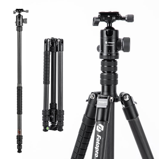 Fotopro 73" Carbon Fiber Tripod for Camera Compact Travel Tripod with Ball Head Detachable Monopod with Quick Release Plate and Camera Bag Load up