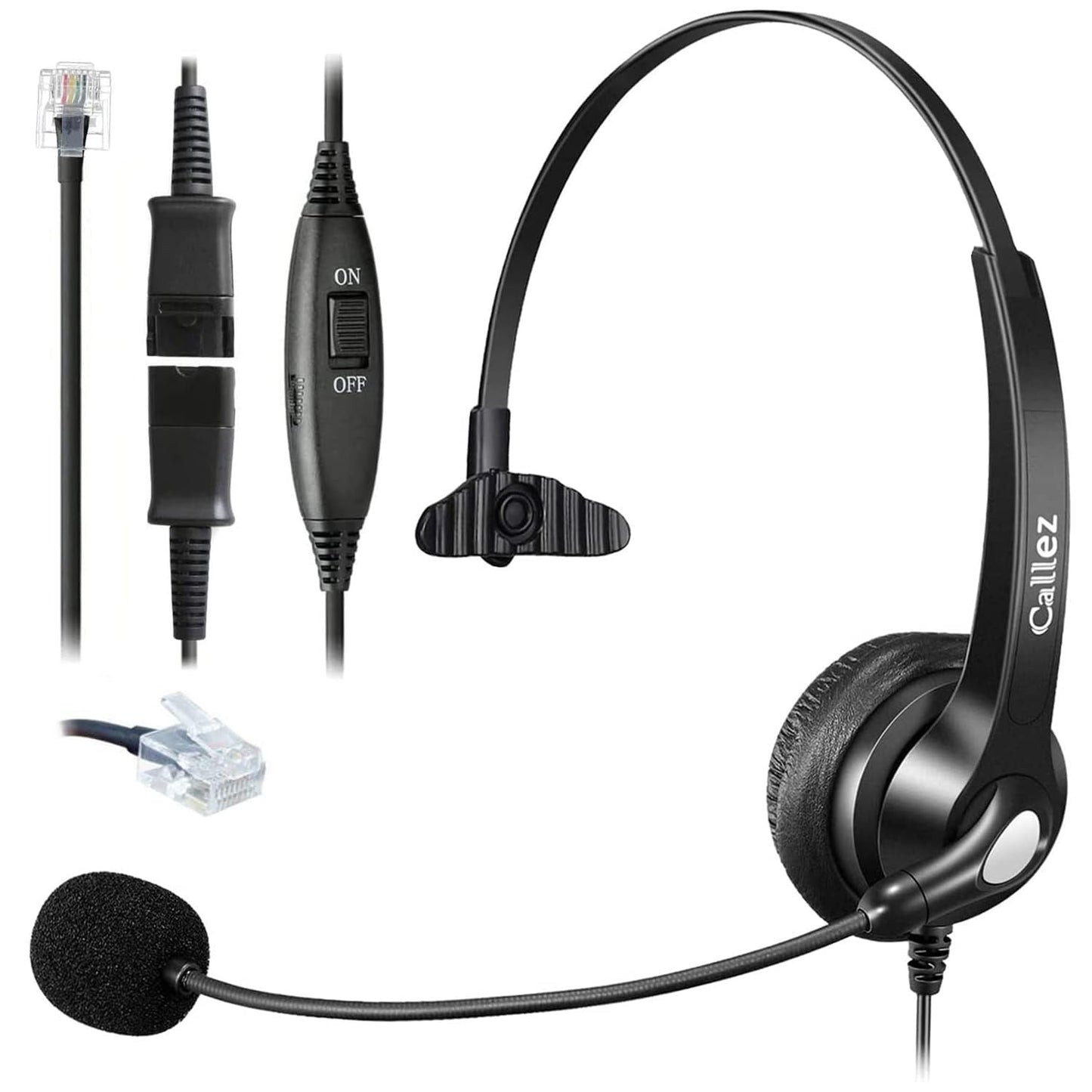 Callez RJ45 Telephone Headset with Microphone Noise Cancelling, Mono Quick Disconnect Phone Headset Compatible with Mitel/Aastra 6865i 6867i 6869i