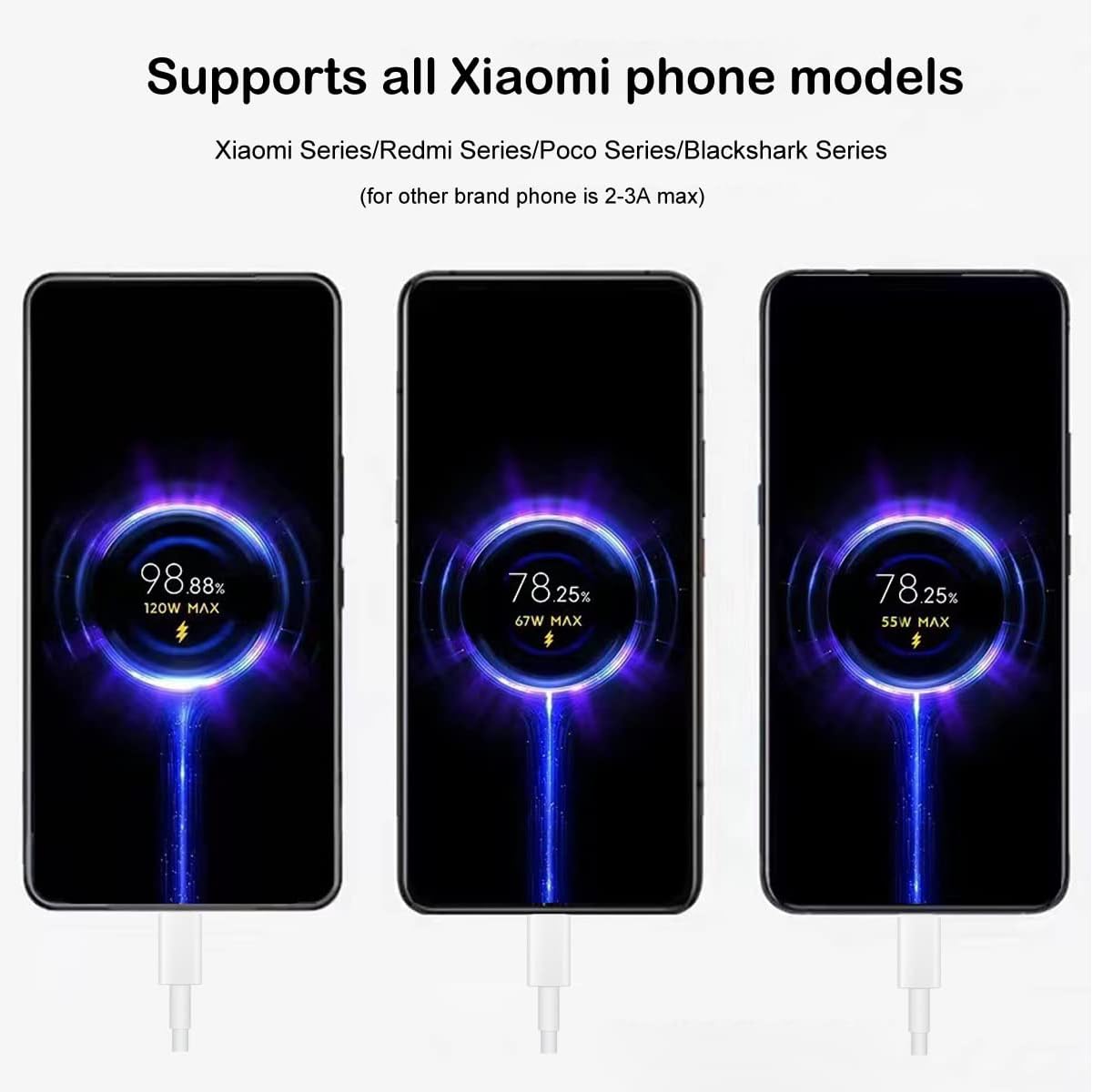 Turbo Charge Cable for Xiaomi. USB Cable 6A Fast Charging 120W Max, USB C Cable Data Transfer 480 Mbps for Android. USB C Cable 67W 6A for Mi 11