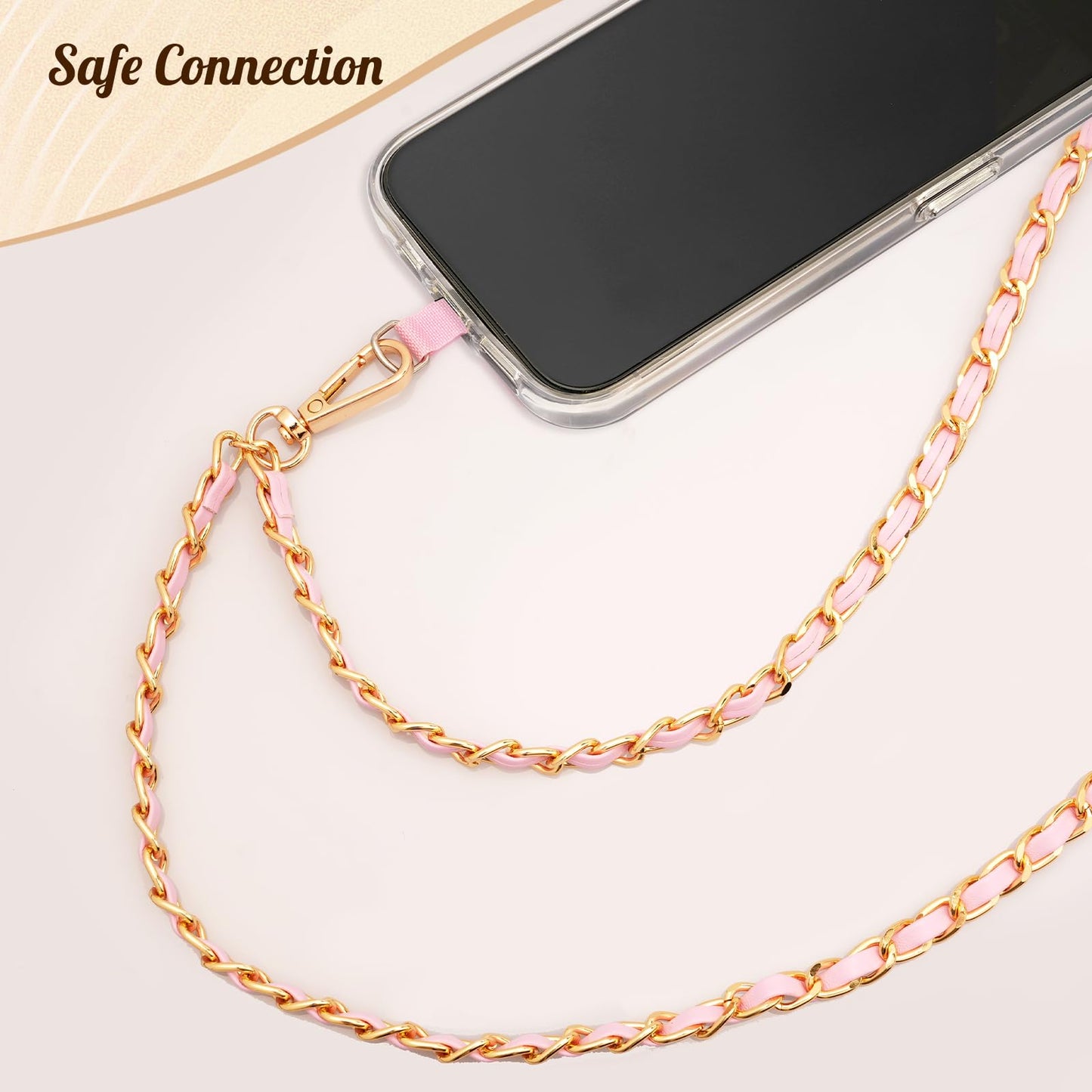 TiMOVO Phone Lanyard Metal Chain Crossbody, Gold & Pink