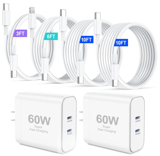 iPhone 17 Charger,45W Fast Charging Dual Port USB C Charger Block with 3/6/10/10FT Type C Charging Cable-PD Quick Adapter 3.0 for iPhone 17e/17/17