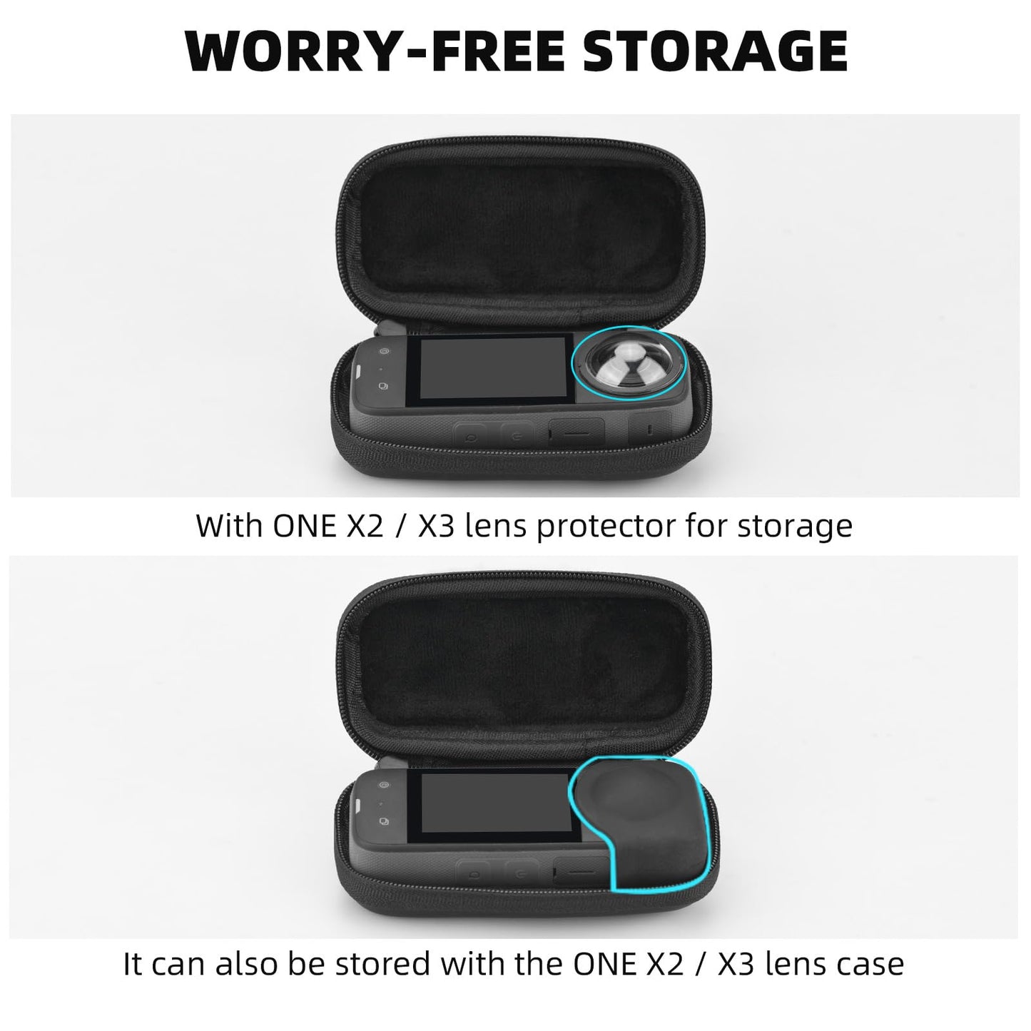 BRDRC Carrying Case for Insta360 X3, Portable Storage Bag Lens Protective Cover Hard Shell Protector Travel Case with wrist strap for Insta360 ONE X
