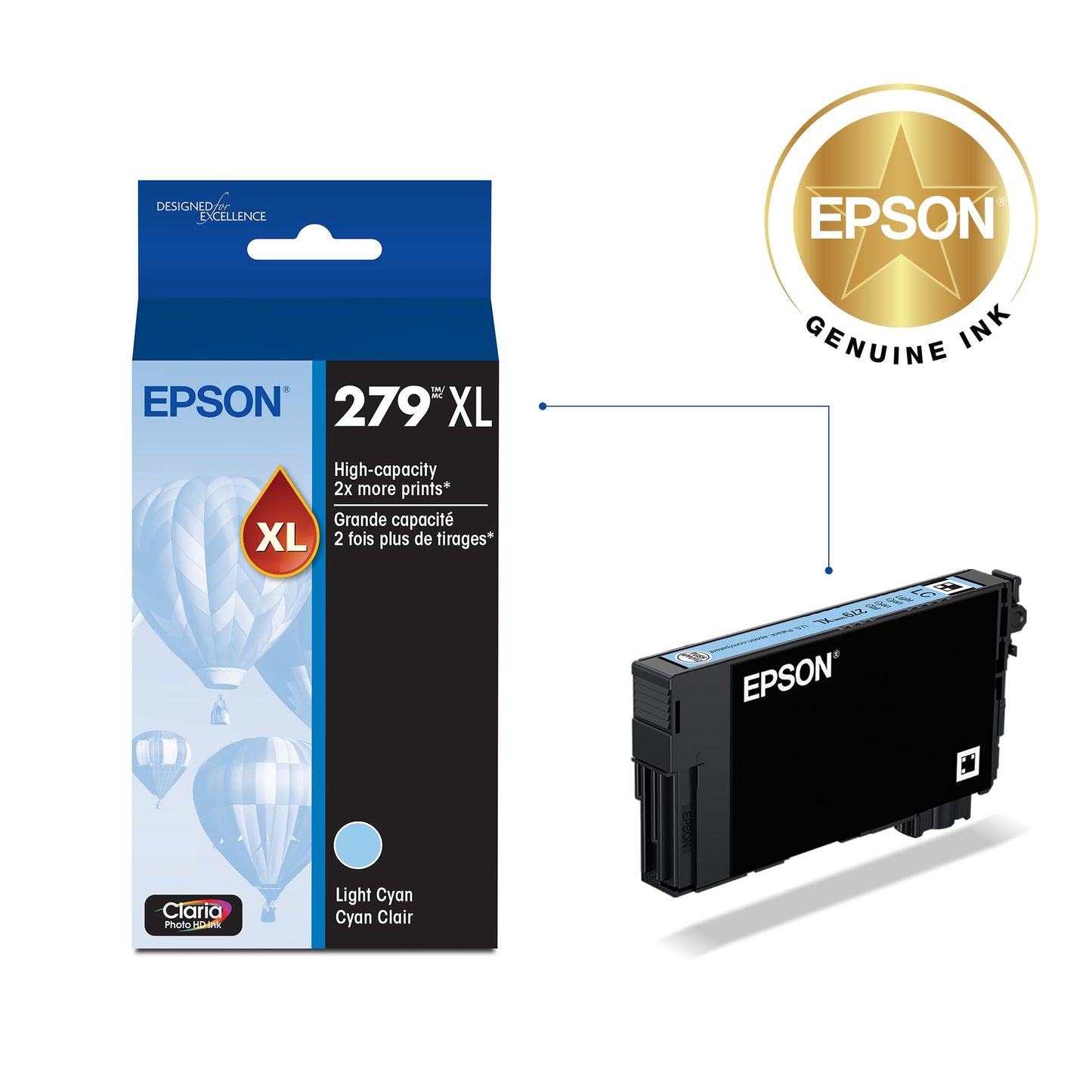 Epson 279 Claria Photo HD Ink High Capacity Light Cyan Cartridge (T279XL520-S) Works with Expression Photo XP-980