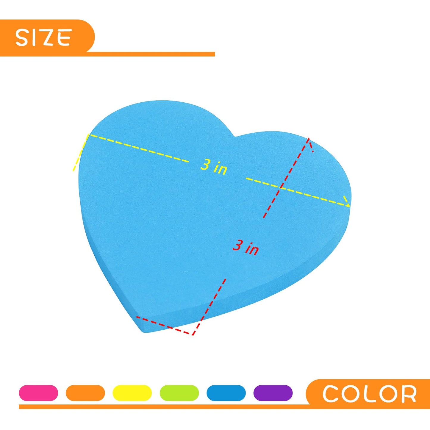 SIMONA Heart Shape Sticky Notes 6 Bright Colors, 450 Sheets
