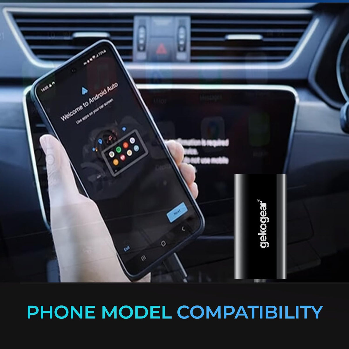 Gekogear Orbit A200 Wireless Android Auto Adapter USB Dongle for Car with Bluetooth 5.0 Plug and Play Universal Compatibility Black Compact Design Converts Wired