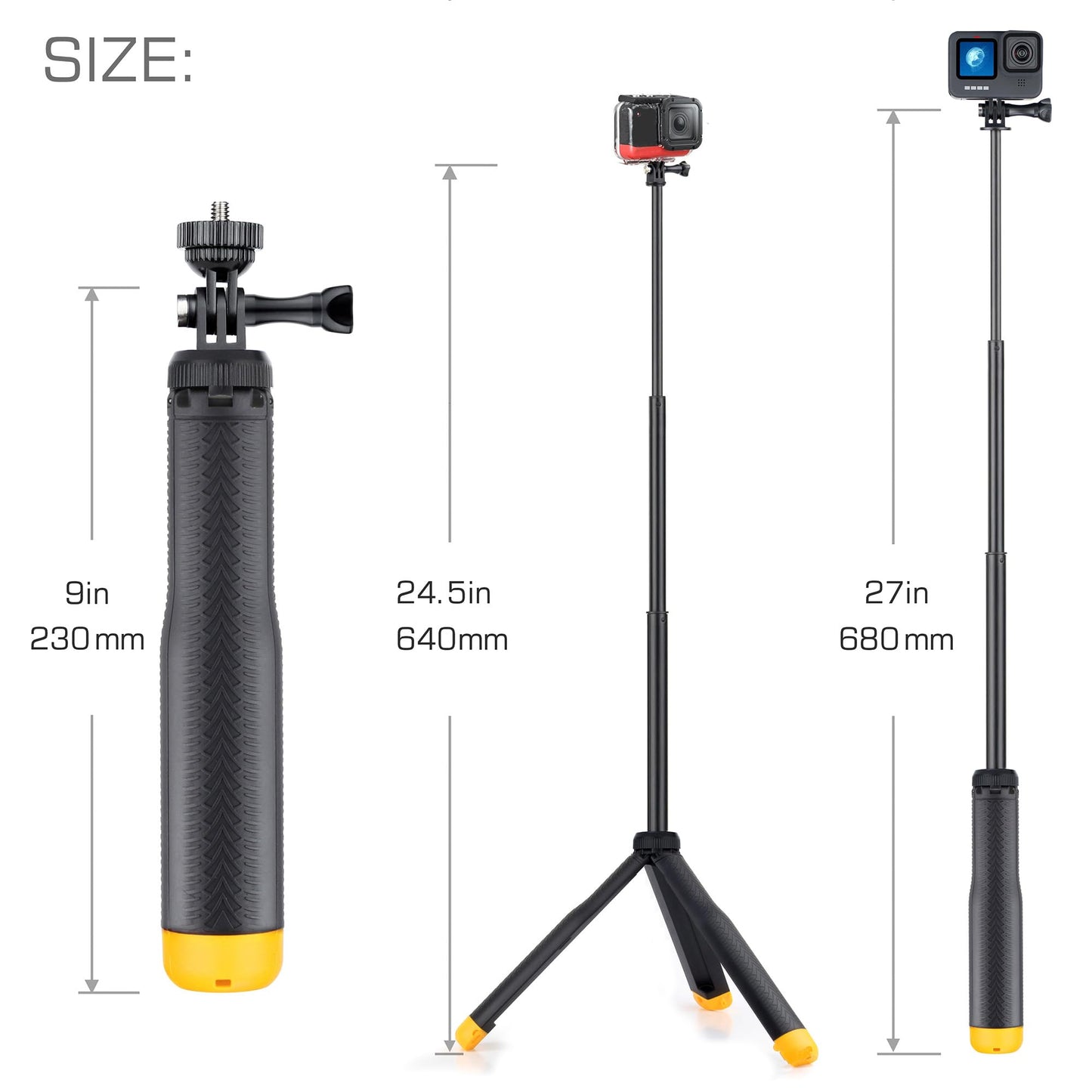 GEPULY Floating Hand Grip Underwater Waterproof Selfie Stick for GoPro Hero 13 12 11 10 9 8 7 6 5 4 3,Floating Tripod, Hand Grip,Selfie Stick