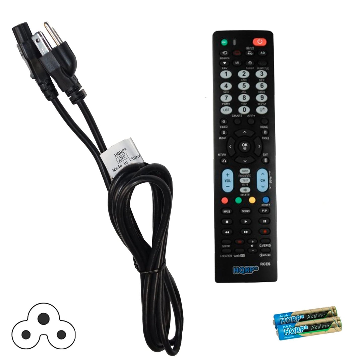 HQRP AC Power Cord and Remote Control Compatible with LG 55LF6000 55LF6100 55LF6300 HDTV LCD LED Plasma TV