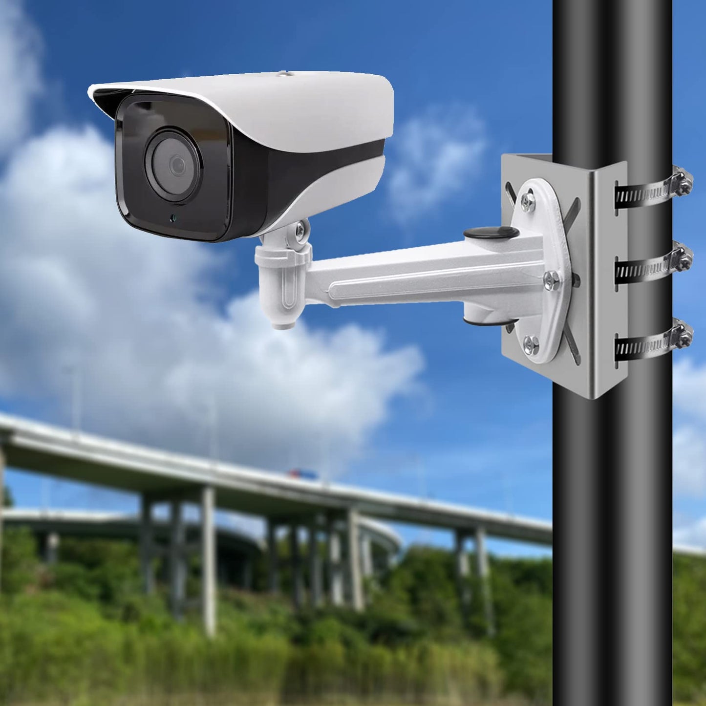 WiTi Universal Vertical Pole Mount for Security Camera, Stainless Steel Mounting Corner Bracket with 3 Loop Pipe Clamps, Suitable for CCTV Cameras LED
