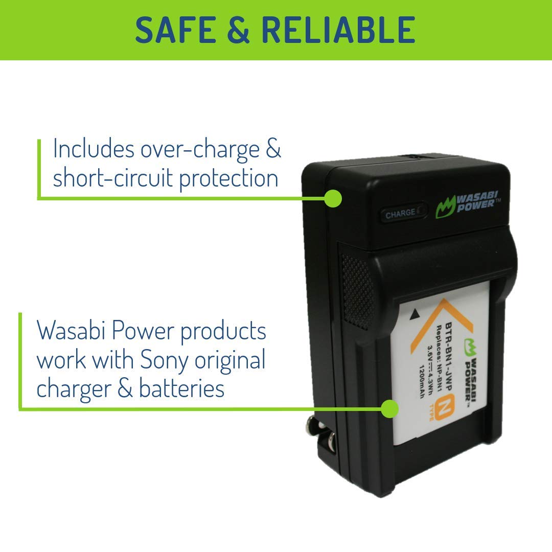Wasabi Power Battery (2-Pack) and Charger for Sony NP-BN1 and Sony Cyber-shot DSC-QX10, DSC-QX100, DSC-T99, DSC-T110, DSC-TF1, DSC-TX5, DSC-TX7